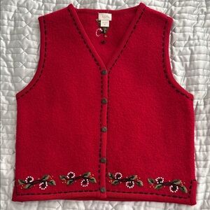 Ski Resort Red Embroidered Women's Wool Alps Vest